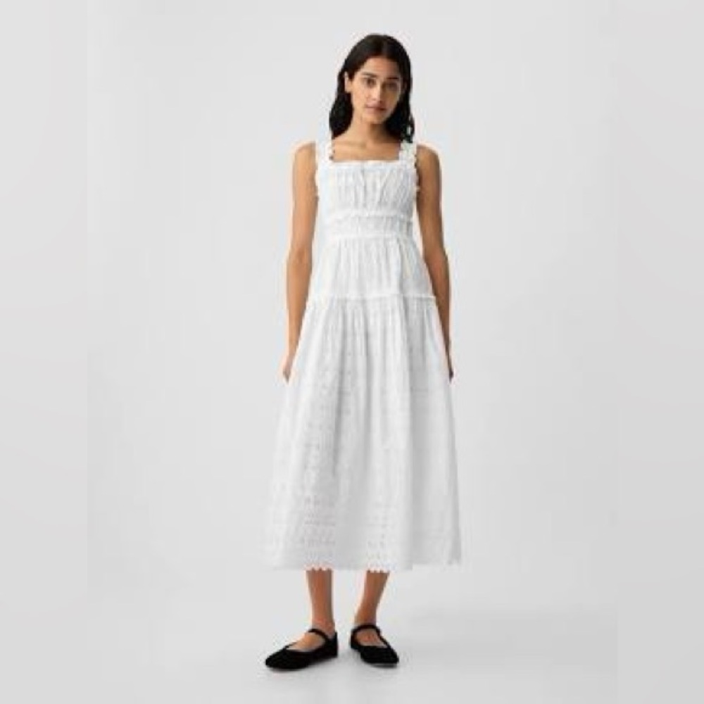 Gap × DÔEN | NWT White Eyelet Lace Smock Midi Dress Size Medium